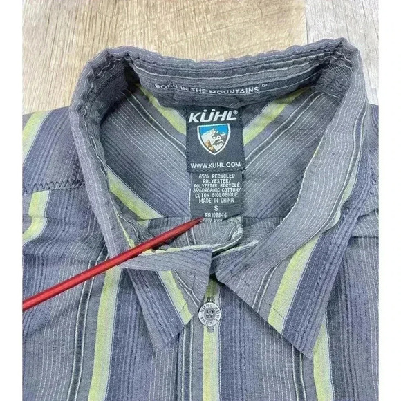 Kuhl Suncel Shirt Men’s Small Gray Vertical Stripe Metal Button-Up Outdoor - Picture 3 of 7